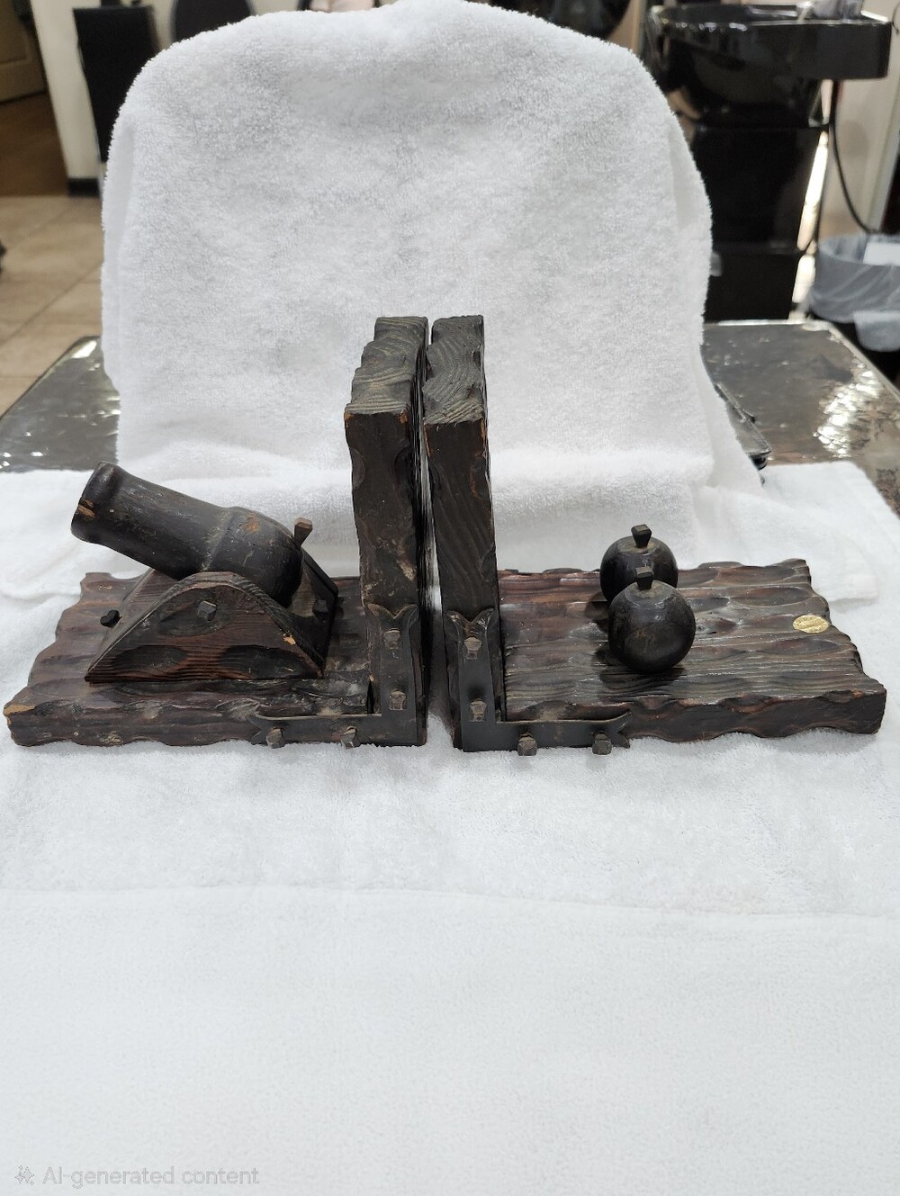 Vintage Set of Hand-carved Eooden Cannon and Cannonball Bookends